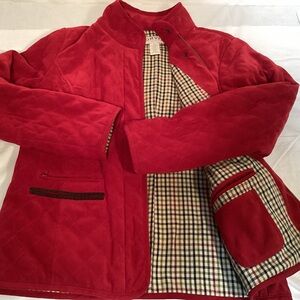 Orvis Women’s Red Quilted Jacket With Plaid Lining Size Medium